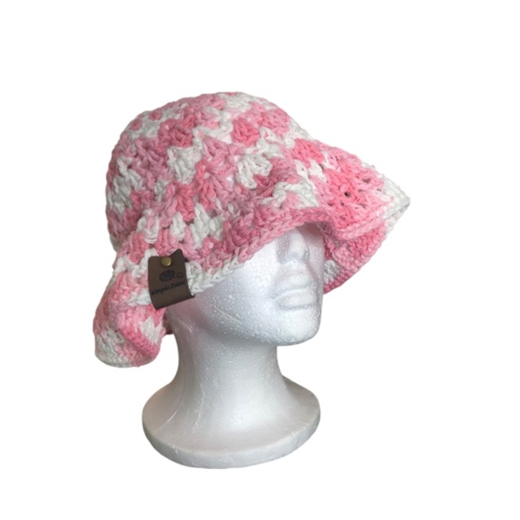 Crochet Bucket Hat | Strawberry Pink & White main image 5